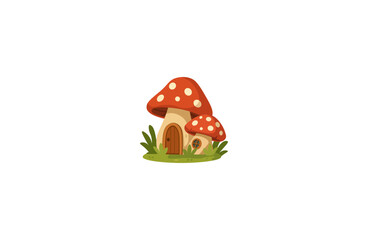 Vector illustration of a cartoon mushroom with windows and a door in the form of a house	