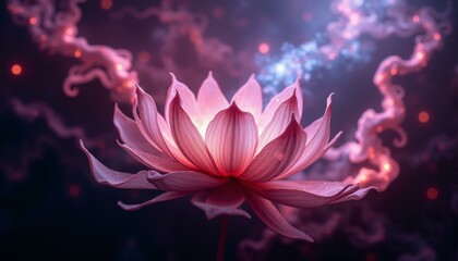 Swirling nebula with iridescent tendrils and luminescent glow against dark background.