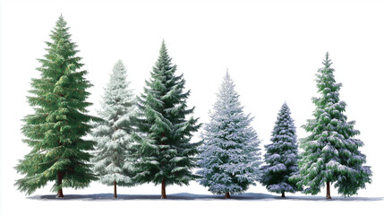 Fototapeta premium Snow covered pine trees isolated on transparent background