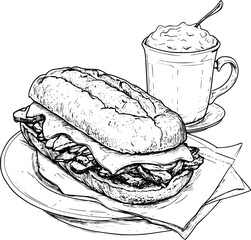 French Dip Sandwich coloring book vector design, French Dip Sandwich vector image