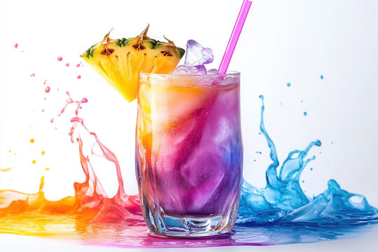Enjoy a vibrant tropical cocktail topped with a slice of pineapple, ideal for summer sipping or festive gatherings.
