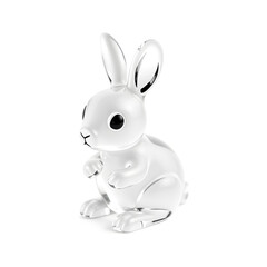 Obraz premium Rabbit – A 3D cute glass rabbit figurine, clear and slightly rounded edges, smooth reflections, tiny ears and a playful pose, white background, icon illustration. Generative AI