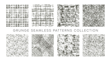 Grunge Seamless Patterns Collection Featuring Eight Unique Textured Designs, Ideal for Modern Artistic Illustrations and Creative Background Uses