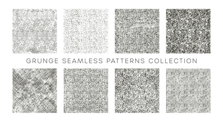 Vector Illustration of Seamless Grunge Background Patterns Collection Featuring Various Monochrome Designs in High Detail