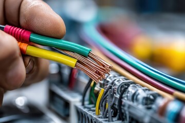 Electrical wiring and copper cables being connected to terminal blocks in a professional and safe manner, showcasing the complexity and precision involved in electrical work.