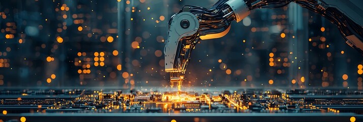 Obraz premium Robotic arm working on a circuit board