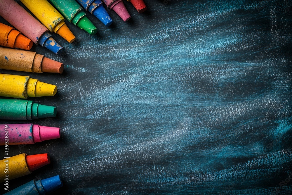 Aufkleber creative crayon background with colorful wax sticks on dark texture school and art supplies vibrant 