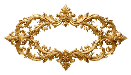 Elegant golden ornamental decorative element, golden baroque item on transparent background