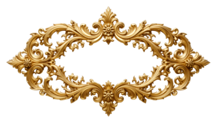 Elegant golden ornamental decorative element, golden baroque item on transparent background