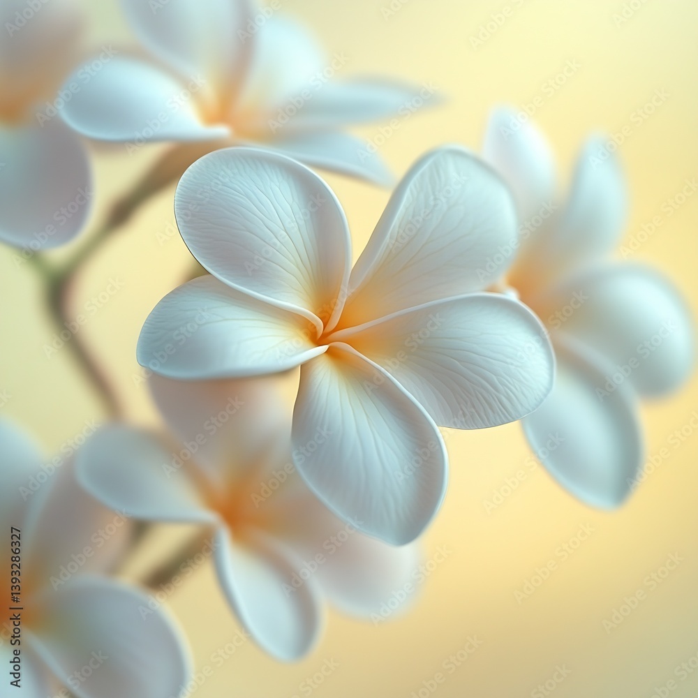 Poster elegant group of white plumeria blooms gracefully arranged capturing the essence of delicate beauty 
