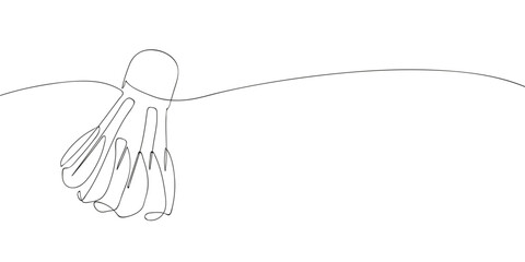 A simple continuous line drawing of a badminton shuttlecock, symbolizing sports, agility, and competition in an artistic and minimalist style.