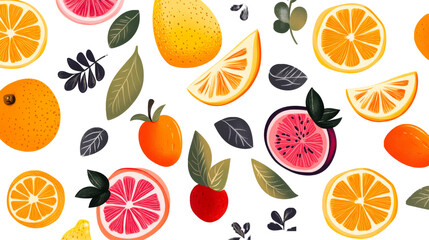 Tropical fruit seamless pattern with oranges, cut out transparent