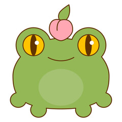 Green frog, kawaii cartoon character. Cute chubby frog. Cute cartoon kawaii pet baby animal character