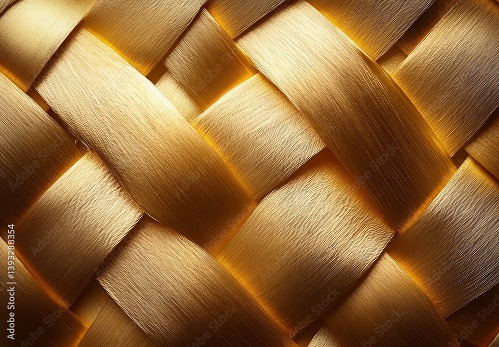 Poster Luxurious Gold Weave Texture Close Up Abstract Woven Pattern Background Shining Metallic Interlaced Threads Macro Stock Photo : Generative AI
