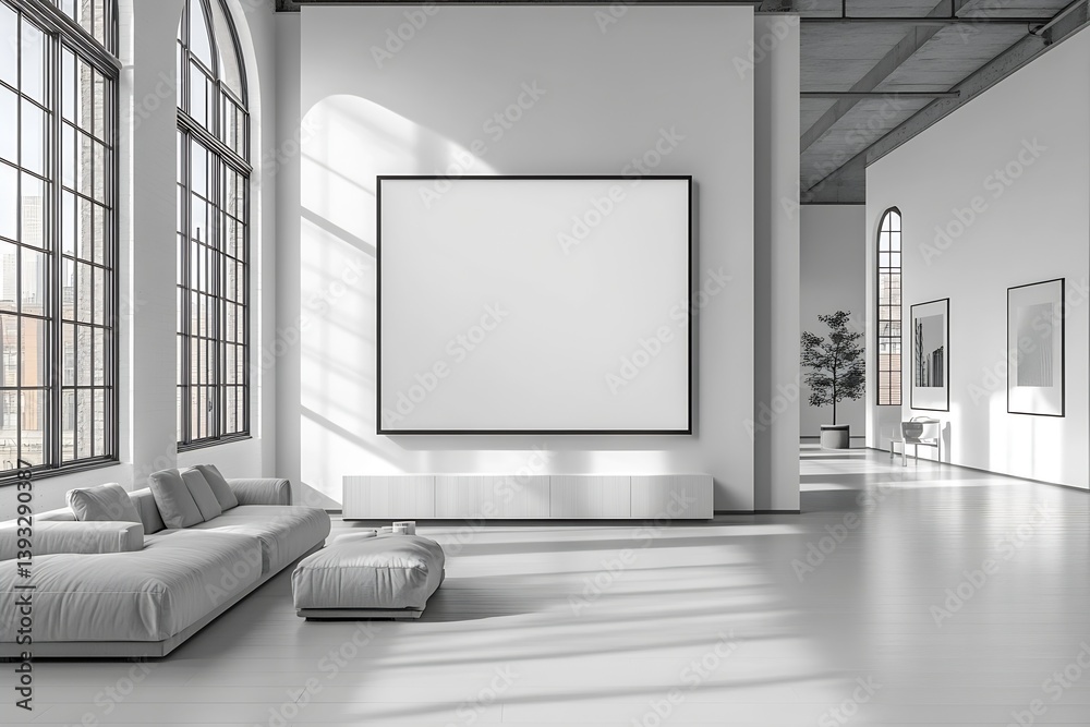Aufkleber minimalist interior with large blank canvas modern art gallery space for exhibit and showcase : gene