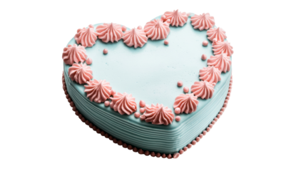 Heart-shaped blue cake with pink frosting, cut out transparent