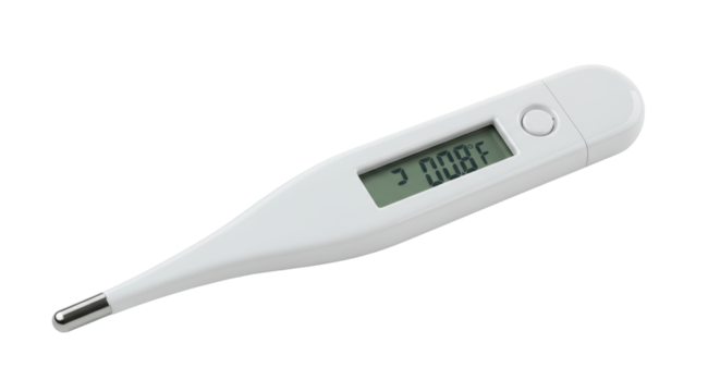 Isolated Digital Thermometer Displaying 100.8 Degrees Fahrenheit