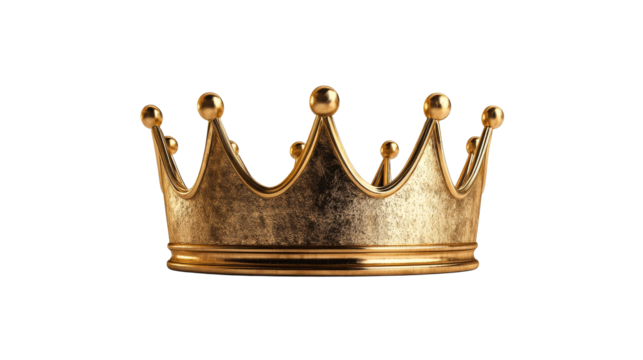Golden royal crown, majestic king symbol, cut out transparent