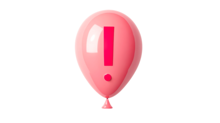 Pink balloon with exclamation mark, celebration theme, symbol, cut out transparent