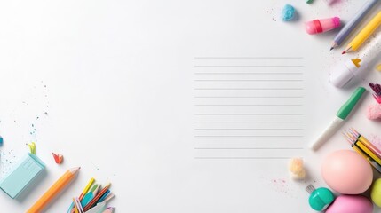 Fototapeta premium Colorful school supplies and stationery on a white background