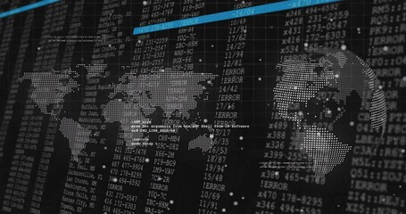 Digital world map and error codes over financial data processing animation - Powered by Adobe