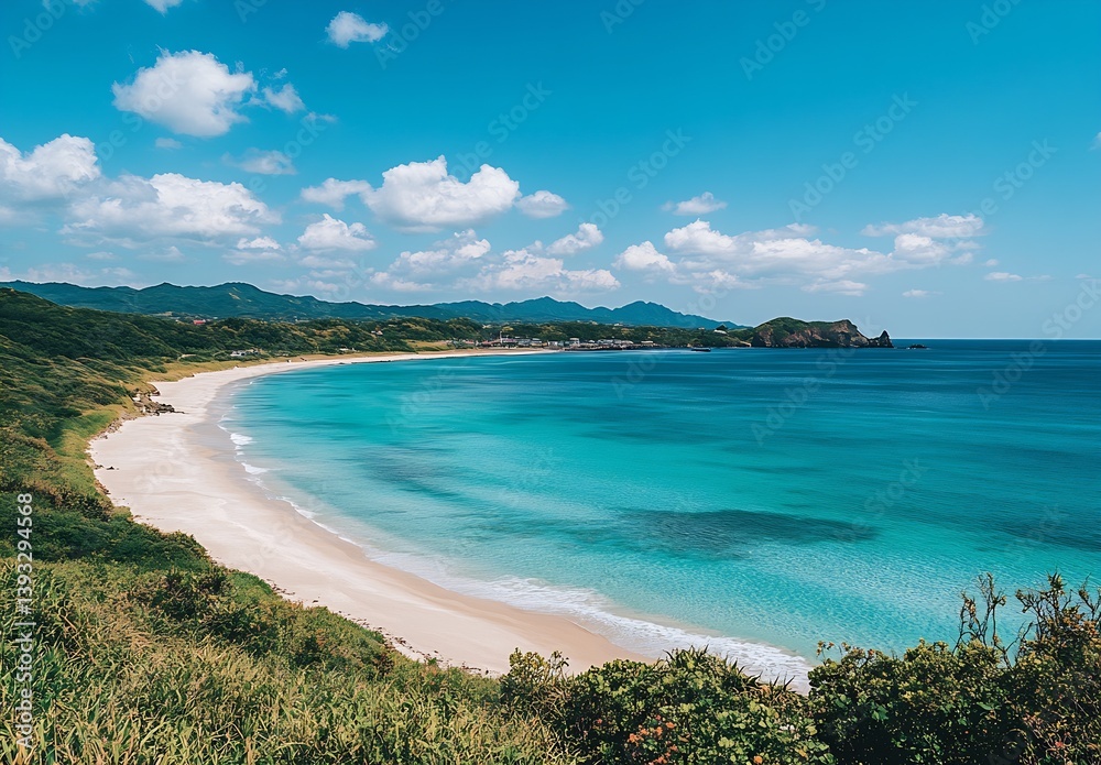 Poster stunning coastal beach with gleaming waters and spectacular cloudy sky backdrop : generative ai