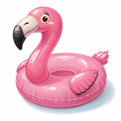 Naklejka premium Pink flamingo inflatable buoy ring isolated