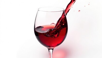 Rich red wine, swirling in a glass against bright white , splash, liquid