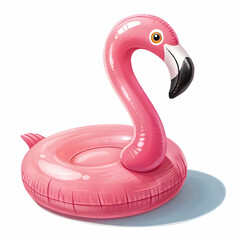 Pink flamingo inflatable buoy ring isolated
