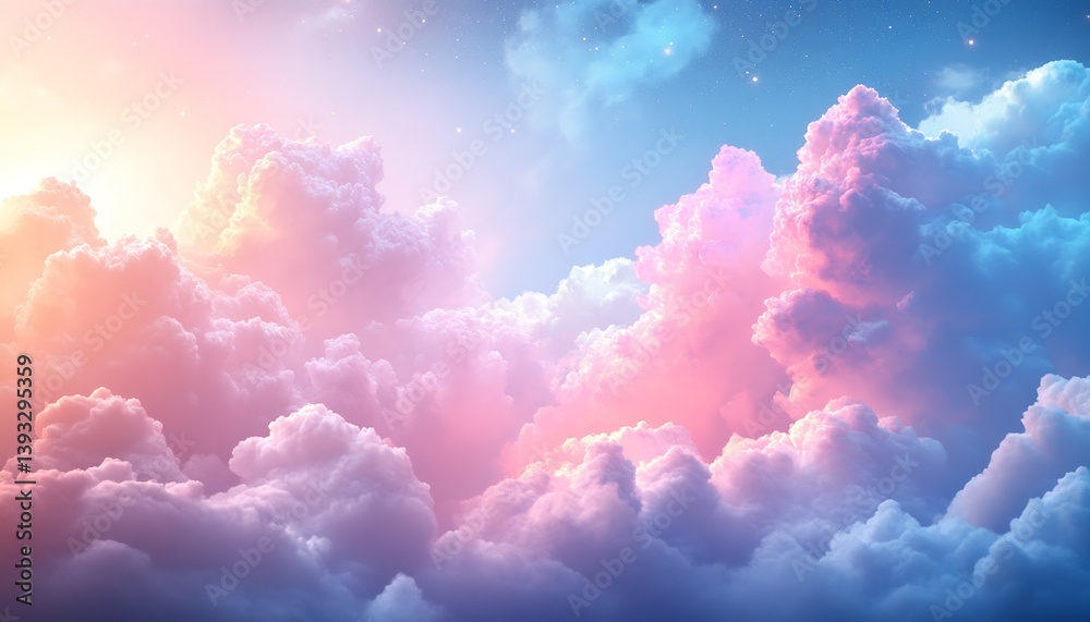 Aufkleber Enchanting pastel clouds creating a soft and colorful sky during sunset perfect for a peaceful ambiance : Generative AI
