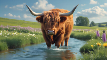 highland cow in a meadow