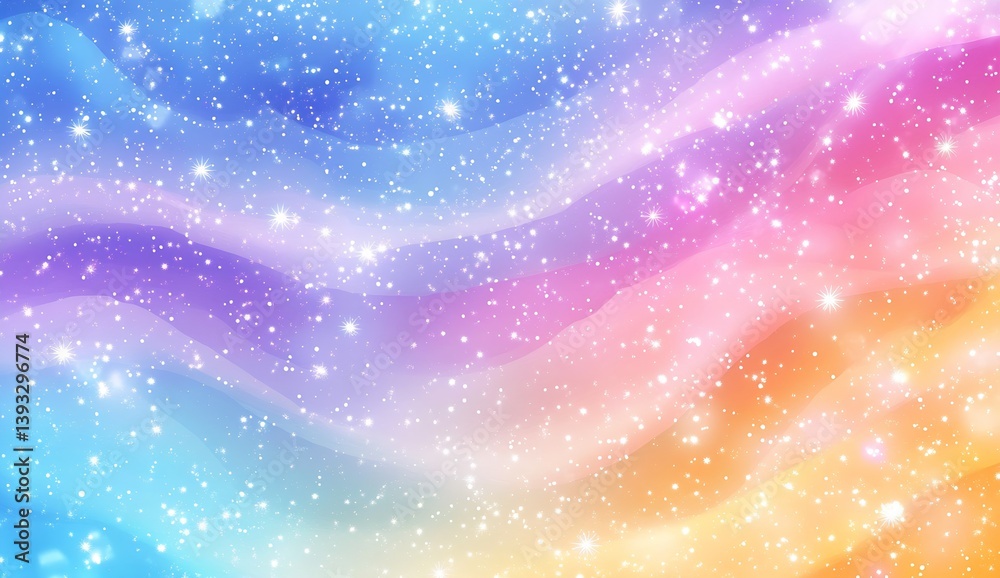 Poster vibrant colorful waves of pastel shades with sparkling stars creating a dreamy background : generati