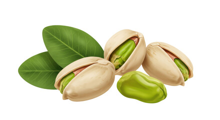 Isolated Pistachios with Leaves