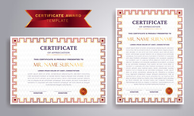 Classic Award Certificate Template with Red Edge and Prestige Gold Stamp Elegant Design