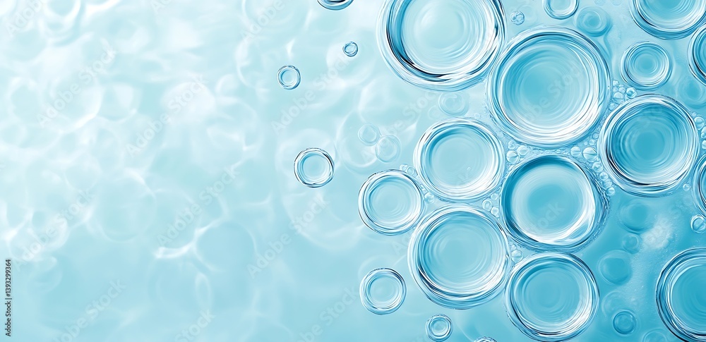 Poster macro shot of water droplets on a blue surface sparkling clean freshness beauty abstract water bubbl