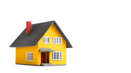 Yellow Toy House Isolated, Small Model Home, cut out transparent
