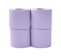 Violet toilet paper rolls isolated on white