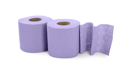 Violet toilet paper rolls isolated on white