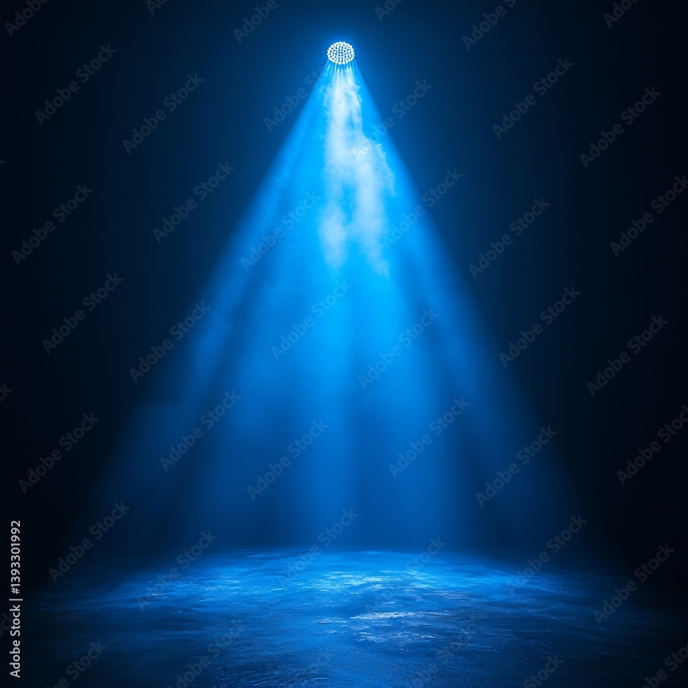 Poster dramatic blue spotlight illuminating stage with smoke and texture abstract performance lighting effe
