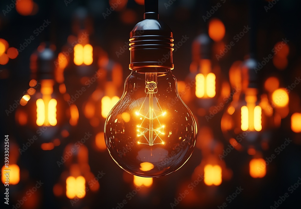 Leinwandbilder glowing vintage style light bulbs on a dark background symbolizing ideas innovation and warm illumin