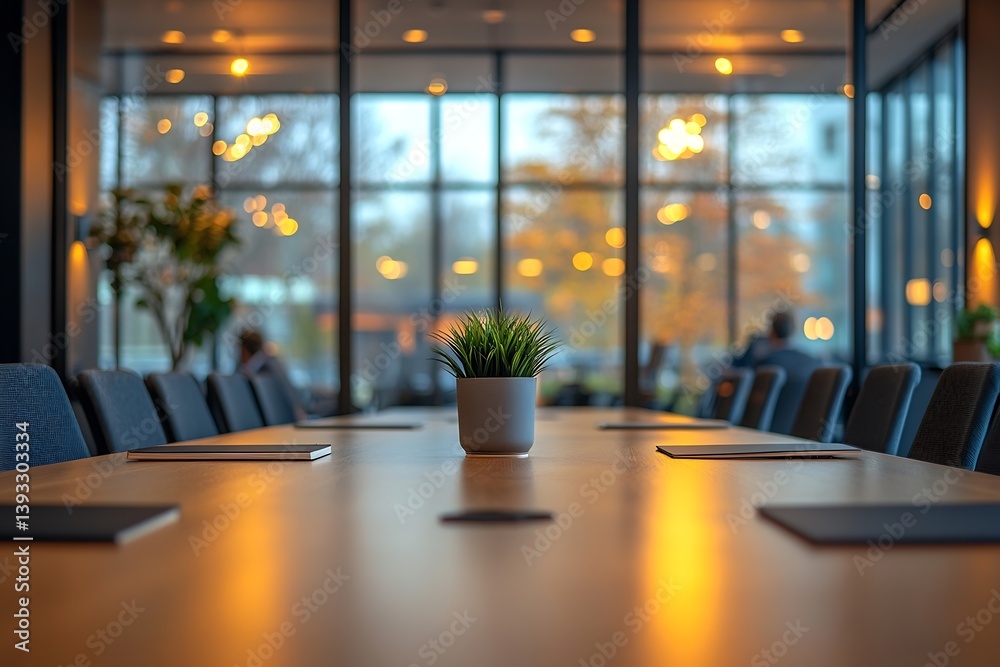 Aufkleber conference room with large table and chairs in corporate office for business meetings and presentati