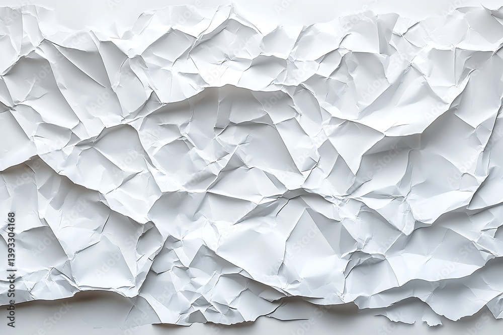 Poster Abstract Crumpled White Paper Texture Background Wrinkled Blank Sheet for Creative Design : Generative AI