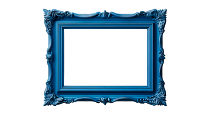 Ornate blue picture frame, vintage style, decorative design , cut out transparent