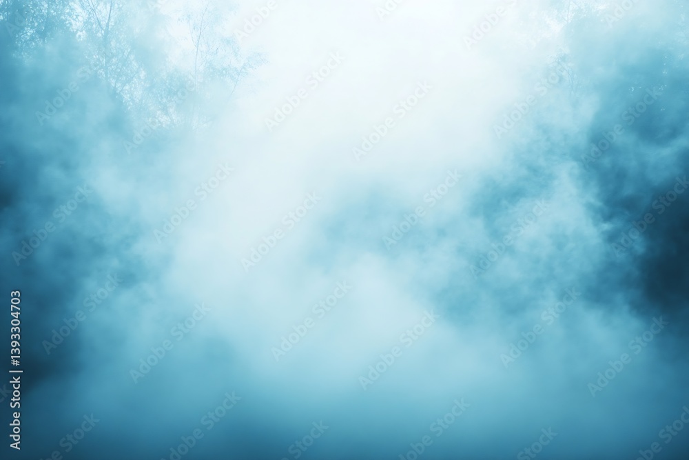 Poster Ethereal Blue Mist and Fog in Moody Forest. Mysterious and Dreamlike Atmosphere Image : Generative AI