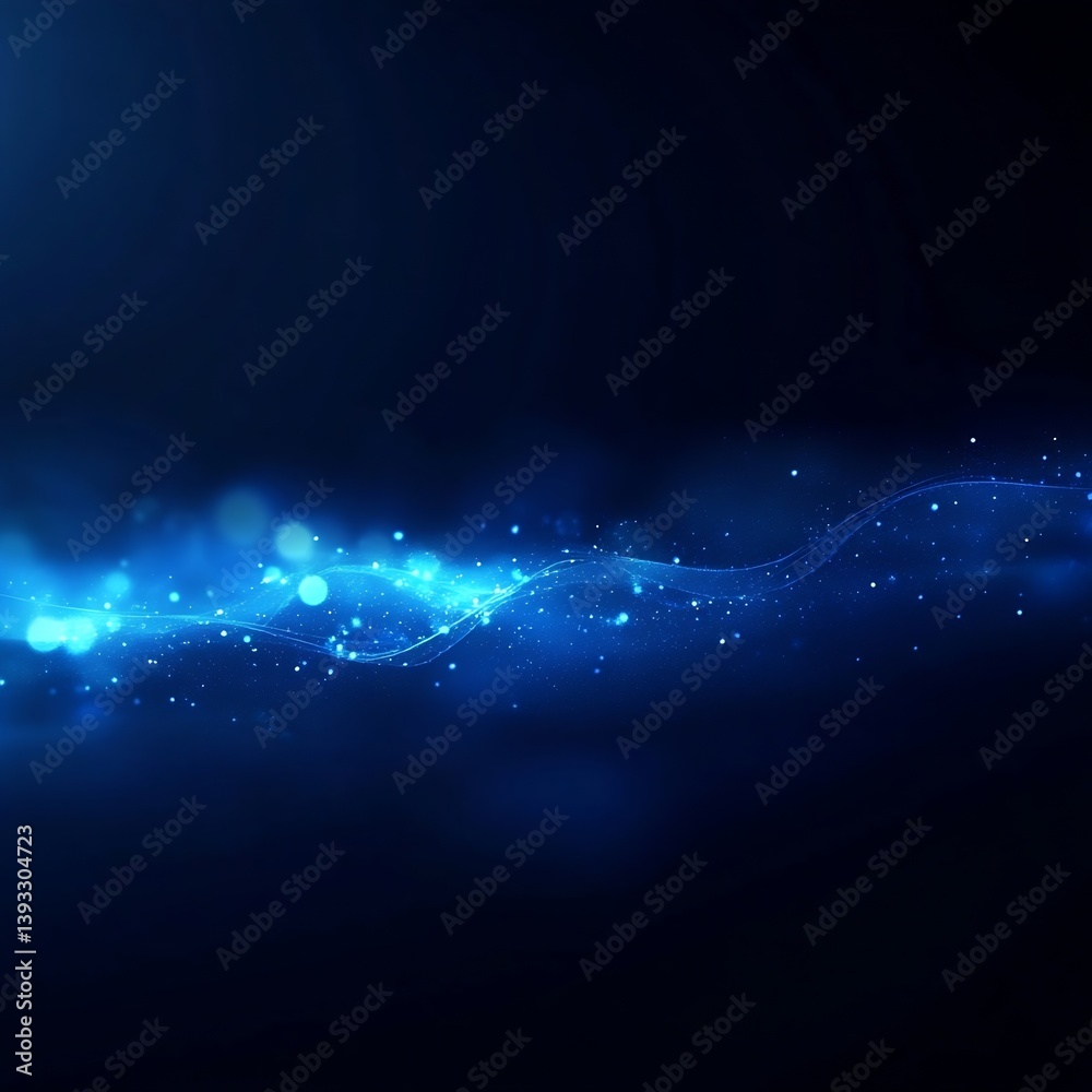Poster Abstract Blue Light Wave Energy Background Futuristic Technology Design and Glowing Particle Stream Cyber Network Art : Generative AI