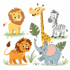 Naklejka premium Set of simple cute animals cartoon character