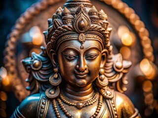 Fototapeta premium Detailed Closeup of a Minimalist Bronze Hindu Deity Statue Exquisite Craftsmanship and Spiritual Symbolism
