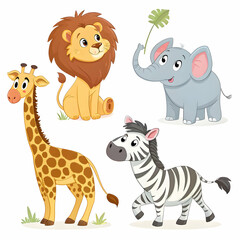 Set of simple cute animals cartoon character