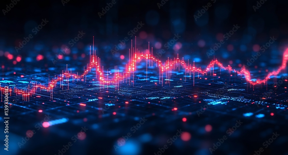 Leinwandbilder Futuristic Digital Graph Visualization of Data Stream with Red and Blue Light Effects for High Tech Backgrounds : Generative AI