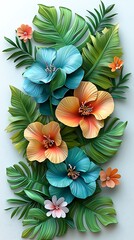Naklejka premium Blue and orange hibiscus tropical bouquet high resolution images